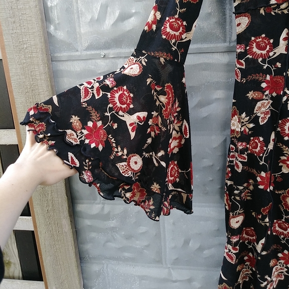 Vintage 90s Bell Sleeve Sheer Dress - Picture 2 of 5